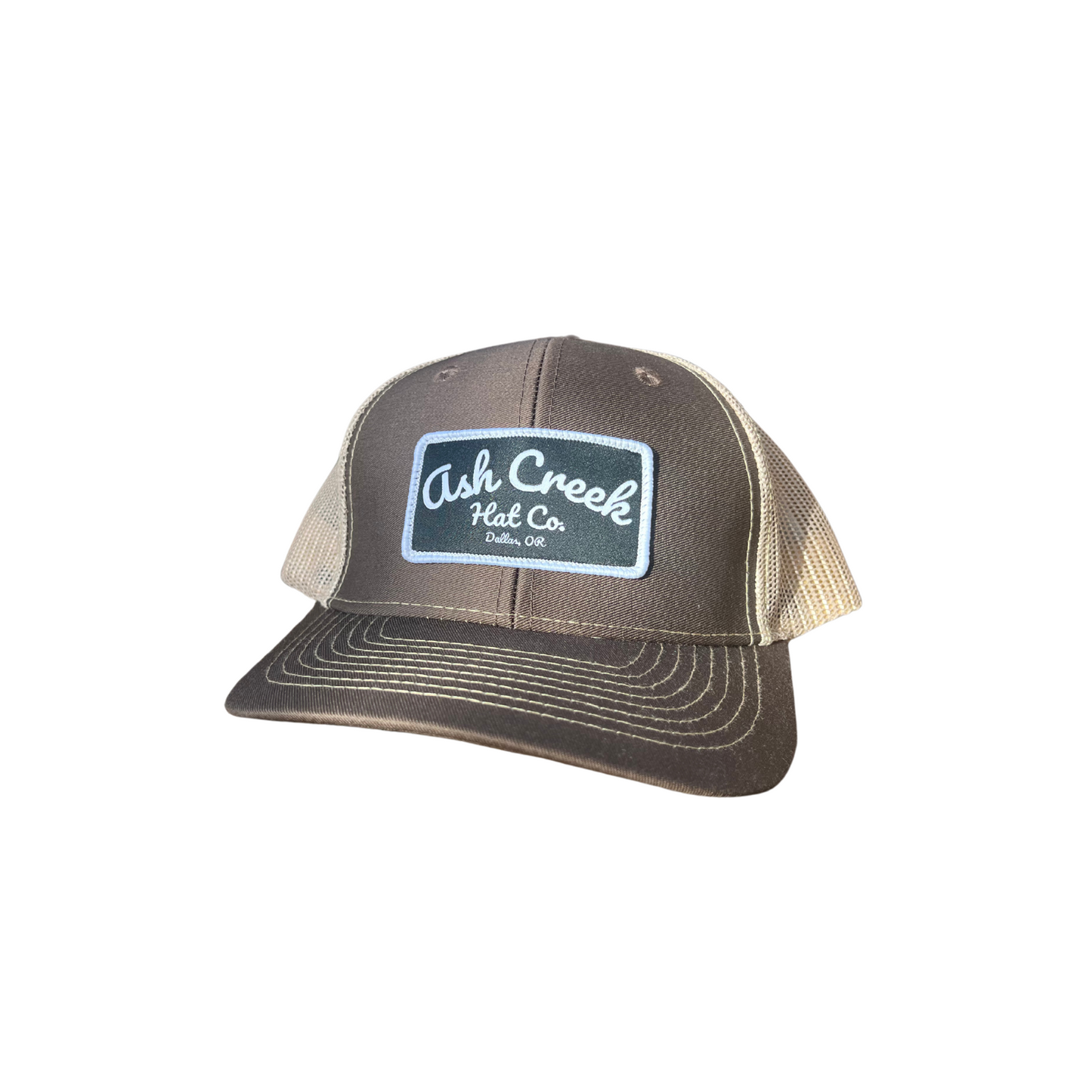 Brown/Tan Trucker with Black Woven Patch